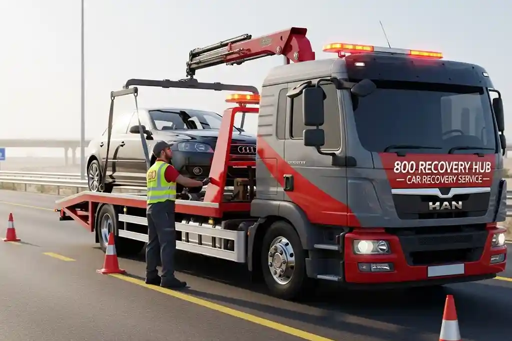 Expert car recovery service by 800 Auto Recovery Hub, ensuring safe and efficient vehicle transport in emergency situations