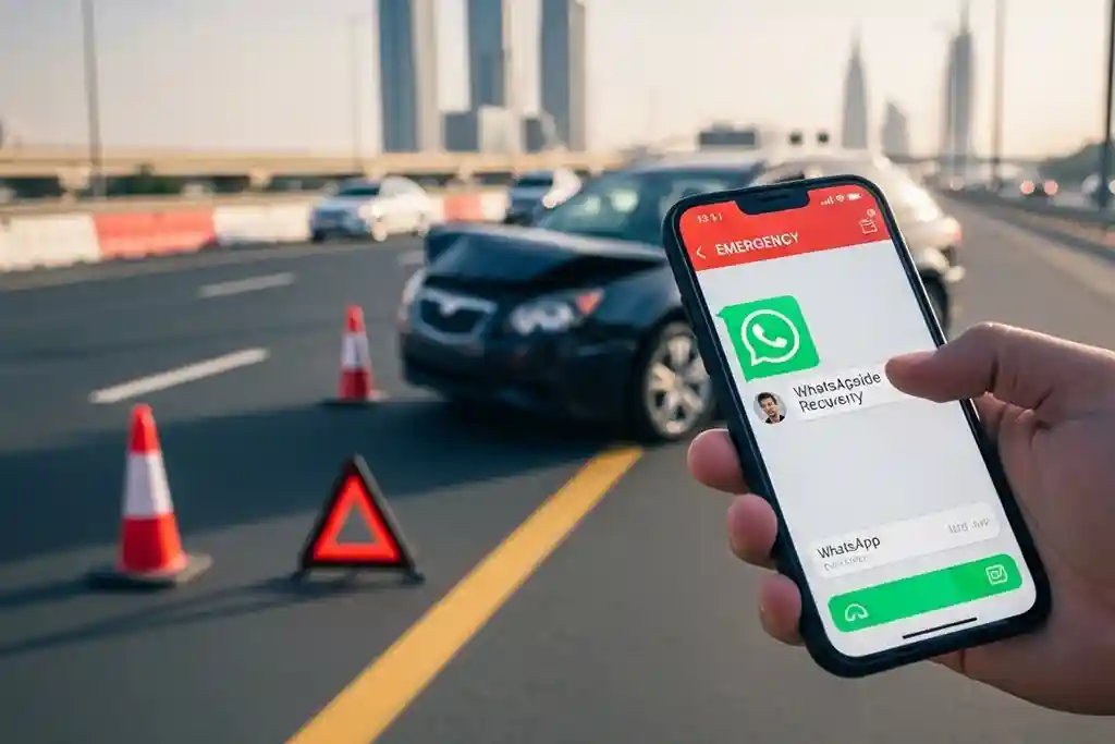 Driver using WhatsApp to share live location for Tyre repair.