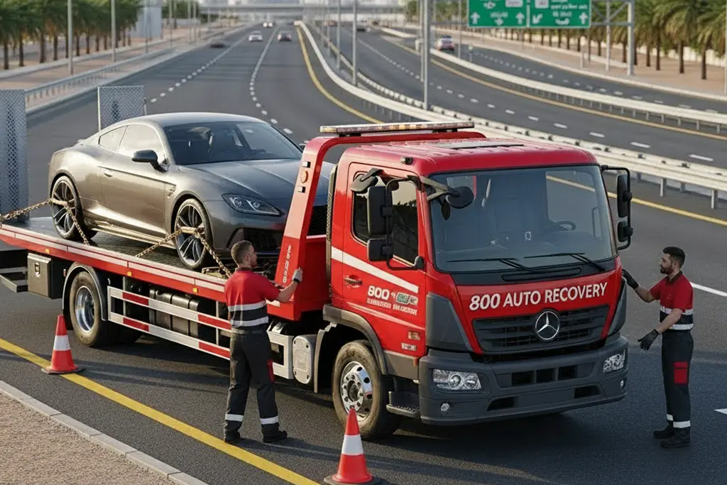 Flatbed towing service offering secure and damage-free vehicle transport.