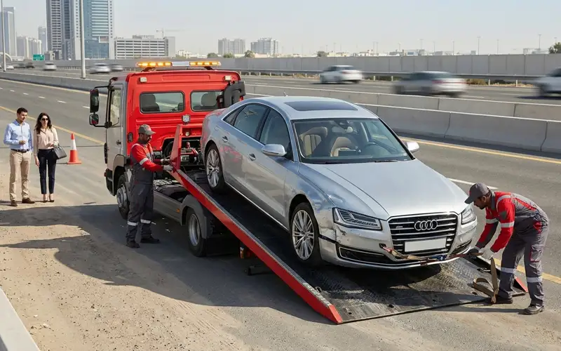 Audi accident recovery service providing safe towing and professional handling for damaged Audi vehicles.