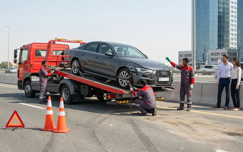 Audi flatbed recovery service ensuring safe and damage-free towing for Audi vehicles.